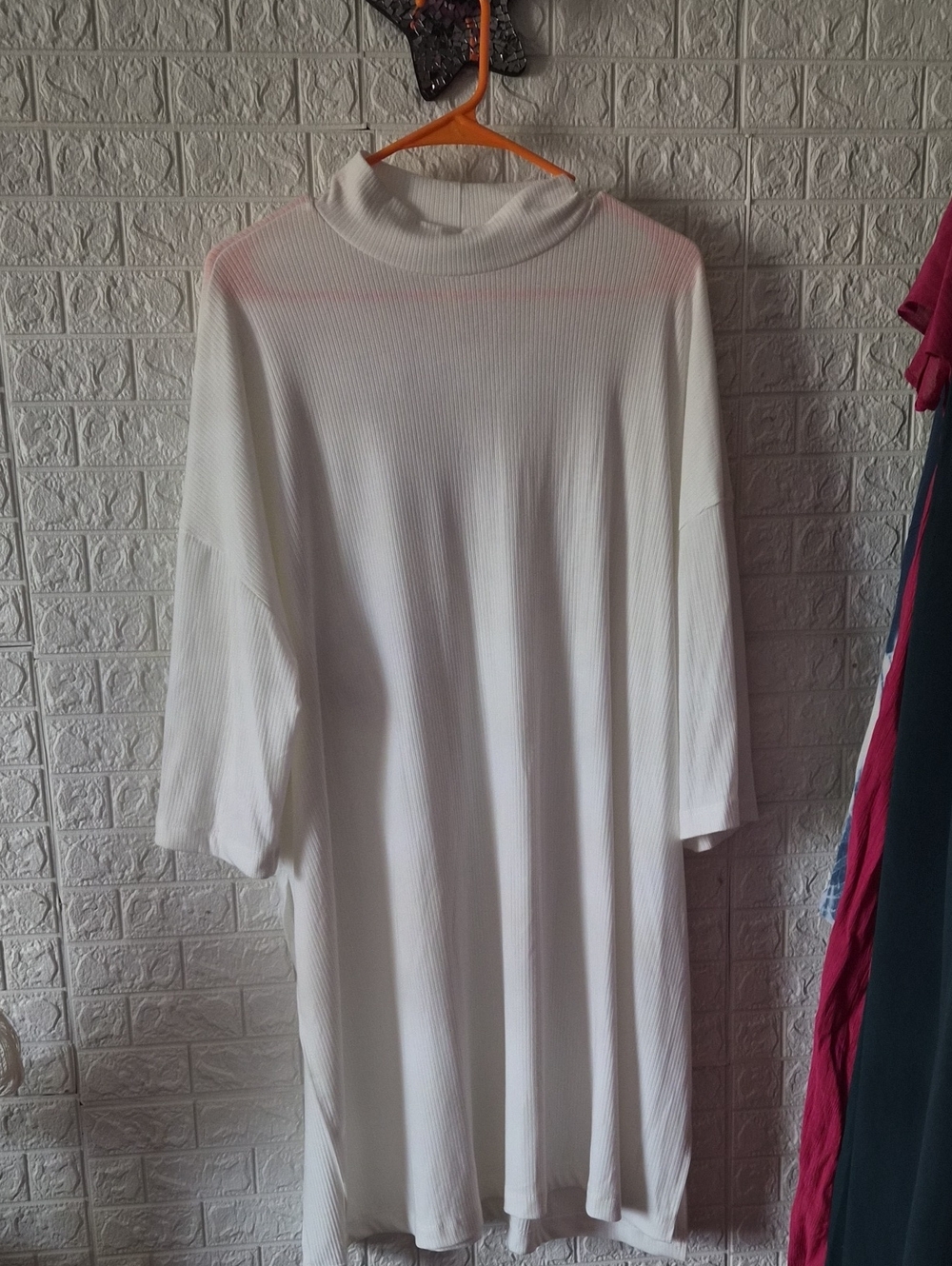 Classic White Ribbed Turtleneck tunic Dress